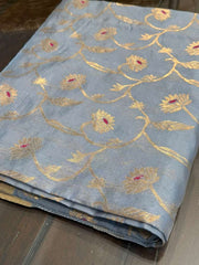 Beautiful English Grey Pure Chanderi Silk