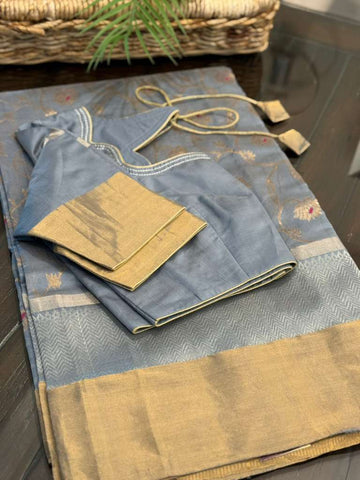 Beautiful English Grey Pure Chanderi Silk