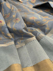 Beautiful English Grey Pure Chanderi Silk