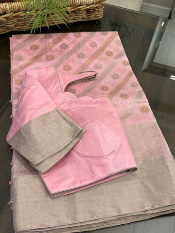 Beautiful Baby Pink Pure Chanderi Silk&nbsp