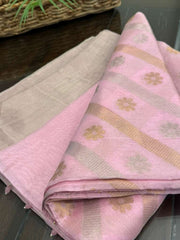 Beautiful Baby Pink Pure Chanderi Silk&nbsp