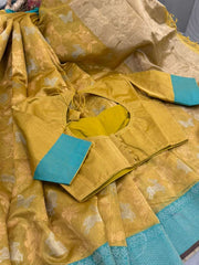 Beautiful Unique Shade of yellow Pure Chanderi Silk