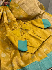 Beautiful Unique Shade of yellow Pure Chanderi Silk