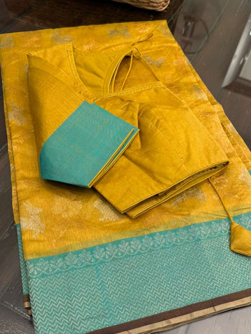Beautiful Unique Shade of yellow Pure Chanderi Silk