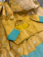 Beautiful Unique Shade of yellow Pure Chanderi Silk