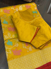 Beautiful yellow Pure Chanderi Silk