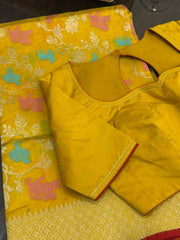 Beautiful yellow Pure Chanderi Silk