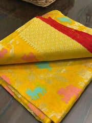 Beautiful yellow Pure Chanderi Silk