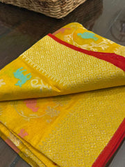 Beautiful yellow Pure Chanderi Silk