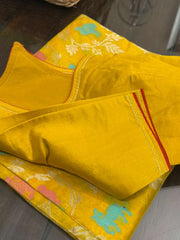 Beautiful yellow Pure Chanderi Silk