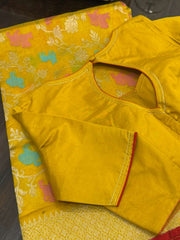 Beautiful yellow Pure Chanderi Silk