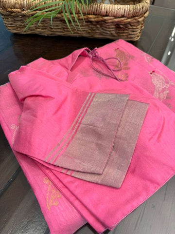 Beautiful Candy Pink Pure Chanderi Silk