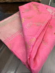 Beautiful Candy Pink Pure Chanderi Silk