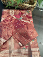 Tissue Banaras Fancy Saree with patterned blouse