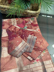 Tissue Banaras Fancy Saree with patterned blouse