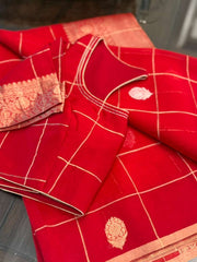 Dazzling Red Monochrome Pure Banarasi Kora Silk