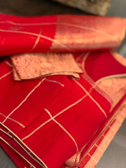 Dazzling Red Monochrome Pure Banarasi Kora Silk