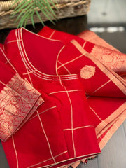 Dazzling Red Monochrome Pure Banarasi Kora Silk