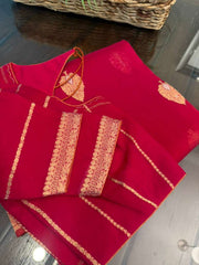 Pink and &Red Double Shaded Pure Banarasi Kora Silk