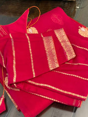 Pink and &Red Double Shaded Pure Banarasi Kora Silk