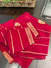 Pink and &Red Double Shaded Pure Banarasi Kora Silk