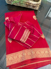 Pink and &Red Double Shaded Pure Banarasi Kora Silk