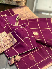 Wine Shaded Pure Banarasi Kora Silk