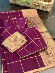 Wine Shaded Pure Banarasi Kora Silk