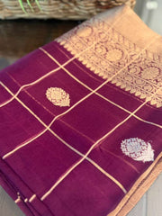 Wine Shaded Pure Banarasi Kora Silk