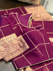 Wine Shaded Pure Banarasi Kora Silk