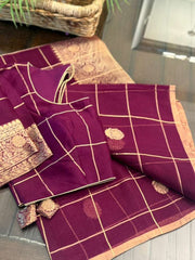 Wine Shaded Pure Banarasi Kora Silk