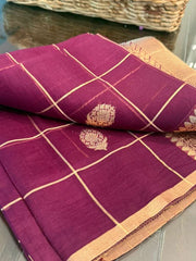 Wine Shaded Pure Banarasi Kora Silk