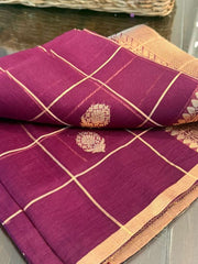 Wine Shaded Pure Banarasi Kora Silk