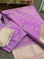 Bright and Beautiful Dark Lavender Chanderi Tissue Silk