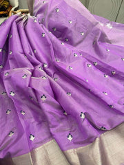 Bright and Beautiful Dark Lavender Chanderi Tissue Silk
