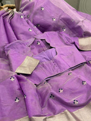 Bright and Beautiful Dark Lavender Chanderi Tissue Silk