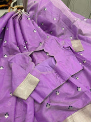 Bright and Beautiful Dark Lavender Chanderi Tissue Silk