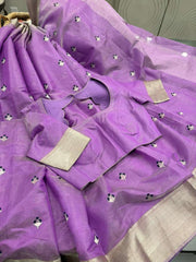 Bright and Beautiful Dark Lavender Chanderi Tissue Silk