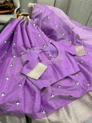 Bright and Beautiful Dark Lavender Chanderi Tissue Silk