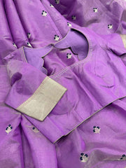 Bright and Beautiful Dark Lavender Chanderi Tissue Silk