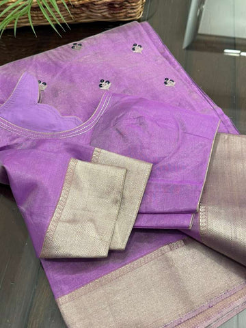 Bright and Beautiful Dark Lavender Chanderi Tissue Silk