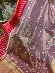 Lavender /Mauve Mix and Red Kora Tissue Banarasi