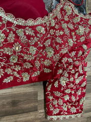 Red intricate All Over Silk Blouse