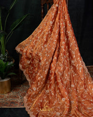 Rust Orange Pure Organza All Over Handwork Embroidered and Saree