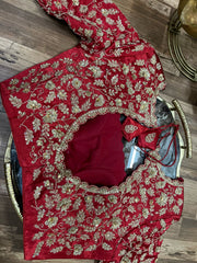 Red intricate All Over Silk Blouse