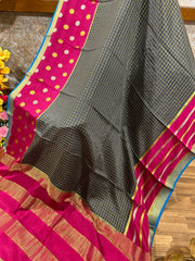 Slate grey and pink Mysore silk