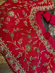 Pure Red Rawsilk Handworked Blouse