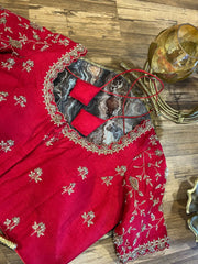 Pure Red Rawsilk Handworked Blouse