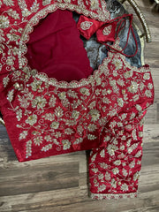 Red intricate All Over Silk Blouse