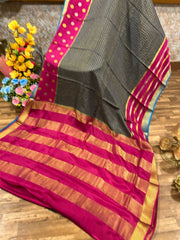 Slate grey and pink Mysore silk